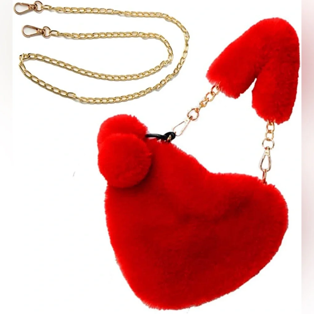 Red Faux Fur Headband And Heart Shaped Purse - Picture 2 of 6